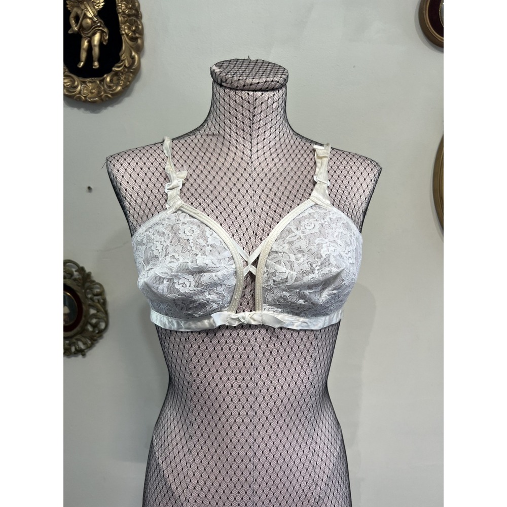 Vintage ILGWU Union Made Cord-X Suspend Bra White Lace Bullet Bra Size 36B
